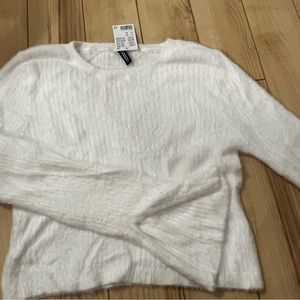 NWT Fuzzy Crop Sweater with Flared Sleeves